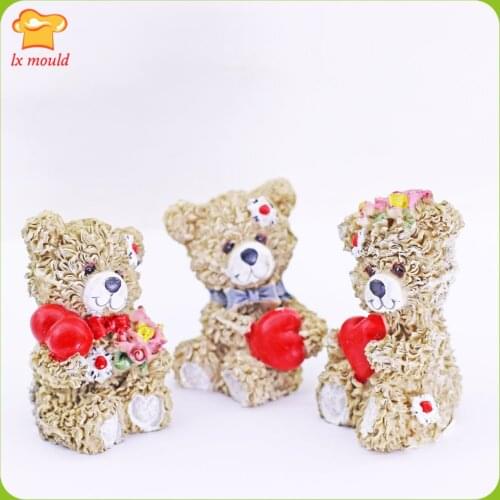 3D Love Bear Silicone Mould Fondant Cake Topper Modelling Tools Mold