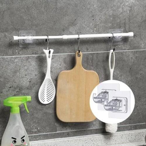 4pcs Curtain Rod Hanging Clip Free Punching Strong Glue Hook Shower Curtain Rod Hanging Clip Kitchen Bathroom Rack Hook