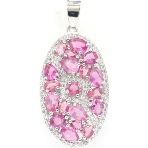 43x20mm Anniversary Created Pink Tourmaline Pink Kunzite CZ For Women Dating Silver Pendant Eye Catching