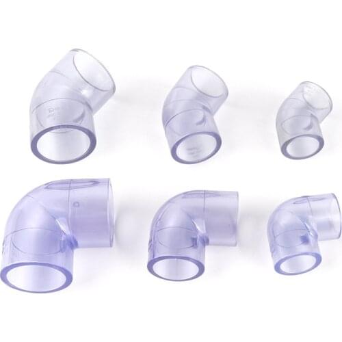 5pcs Blue PVC Transparent 90/45 Degree Elbow Connector Inner Dia 20/25/32mm UPVC Fittings for Fish Tank Water Pipe DIY PVC Joint