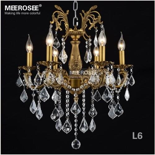 6 Lights Bronze Color Crystal Chandelier Light Fixture Brass Finish Crystal Lustre Lamp Villa Cristal Lighting