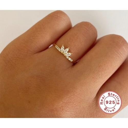 AIDE Luxurious Crystal Ring Trendy Geometric INS Horse Eyes Zircon Finger Size 6/7/8 Rings For Women Silver 925 Jewelry Anillos