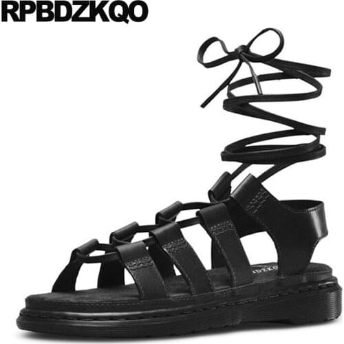 Strap up shoes women sandals 2019 summer roman black slingback tie boots elegant gladiator open toe casual lace flatform strappy