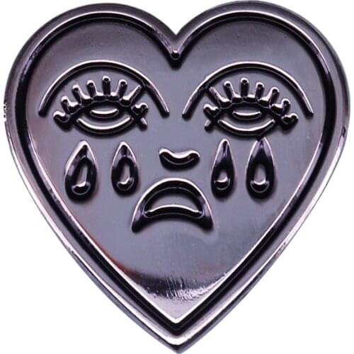 Heart shape enamel pin cry tears brooch