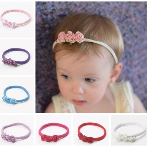 New Handmade Paper Rose Flower Nylon Headband Elastic Kids Head Wear Hair Accessories Newborn Photography Props