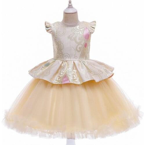 Baby 4-10Y Summer Toddler Kid Child Girl Party Dress Princess Champagne Print Wedding Birthday Tutu Dresses For Girl