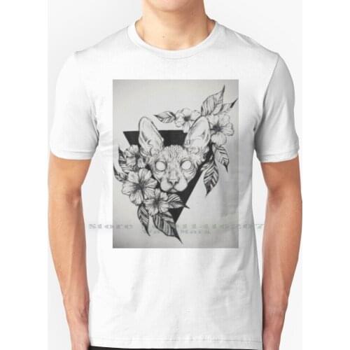 Hairless Sphinx Cat Flower Portrait T Shirt 100% Pure Cotton Cat Cats Kitten Sphinx Sphynx Sphinx Cat Sphynx Cat Hairless Cat