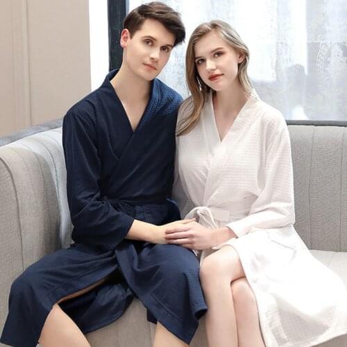 Bathrobe waffle bathrobe female thin section bath dry pajamas men and women home service couple fashion robe bride robe