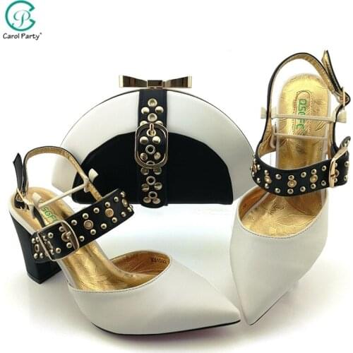 Italian Design African 2021 Hot Selling Neirian Fashon Classic Style Elegant Women Shoes and Bag Set in White Color for Party