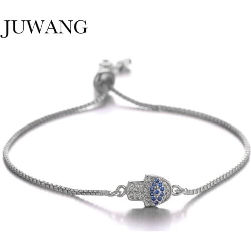 JUWANG 2020 New Fashion Cubic Zirconia Evil Eye Charm Chain Bracelets For Woman Girls Adjustable Link Bracelet Bangles Jewelry