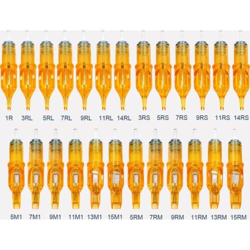 20PCS Tattoo Cartridge Needles RL RS M1 RM For Eyebrow Lip Permanent Makeup Tattoo Gun Rotary Pen Machine agujas cartrige Yellow