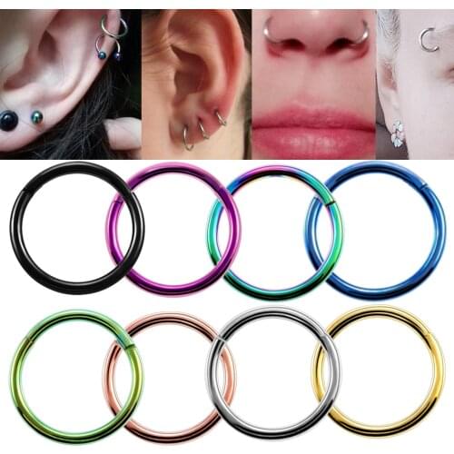 1PC 16G 14G Titanium Tragus Piercings Septum Clickers Nose Rings Hinged Segment Lip Nipple Eyebrow Ear Cartilage Body Jewelry
