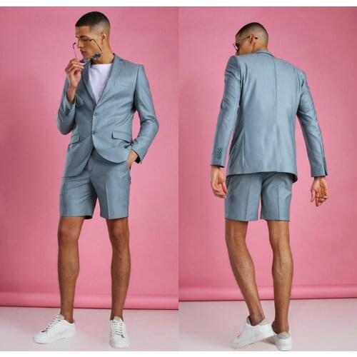 Summer Short Men Suit 2 Pieces High Quality Slim Fit Two Button Groom Wear Formal Prom Party Wear Blazer(Jacket+Pants)