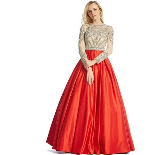 Hot Selling Ball Gown Red Color Sexy Close Back Hand Full Crystal Long Celebrity Dress Evening Dress