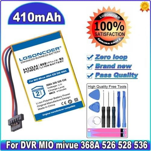 LOSONCOER 410mAh Li Polymer Battery For DVR MIO Mivue 368A 526 528 536 568 408A 518 538 658 668 680 688 618 Mio Mivue 698 772