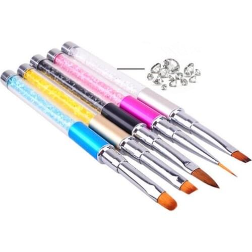 2021 Fashion Rhinestone Metal Acrylic Nail Art Sculpture Carving Brush Liquid Powder Flower Shaping Painting Bead Dotting Brush