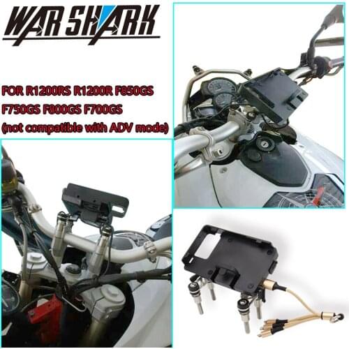 Motorcycle 12mm Support CNC BLACK Mobile Phone Holder Navigation GPS Plate For BMW F700GS F800GS F750GS F850GS USB Charging