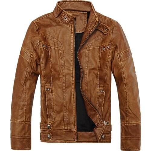 Motorcycle Leather Jacket Mens Spring Autumn Style Plus Size XXXL Fashion PU Leather Thick Coat Male M-3XL Black Brown Yellow