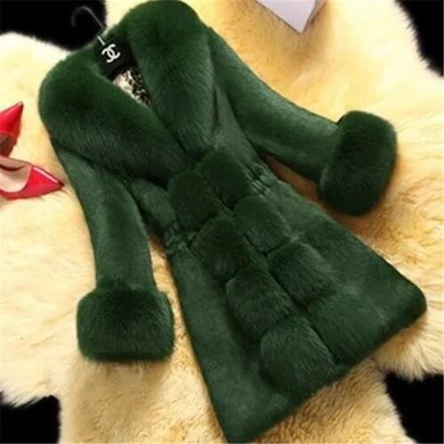 2021 New Plus Size Autumn Winter Female Mid-Long Plus Fleece Overcoat Faux Fur Fox Fur Collar Mink Fur Coat Thicken Elegant 408