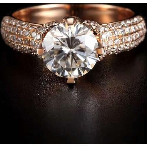 Solid 18K Yellow Gold Center 1CT Moissanite Round Cut Ring Side Stone Lab Grown Diamond Ring Wedding Ring For Jewelry Women