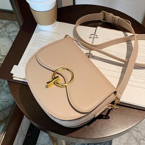 Solid color Saddle bag 2021 Fashion New High-quality PU Leather Womens Designer Handbag Vintage Shoulder Messenger Bag Purses