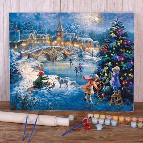 Landscape Winter Snow Scenery DIY Painting By Numbers Set Acrylic Paints 50*70 Boards By Numbers Wall Paintings Wholesale