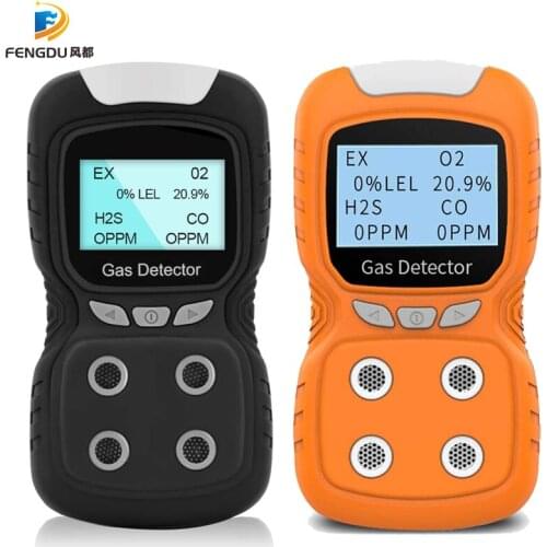 Portable Gas Detector 4-Gas Monitor Meter Tester Analyzer Rechargeable LCD Display O2 CO H2S Sound Light Vibration Alarms Tester