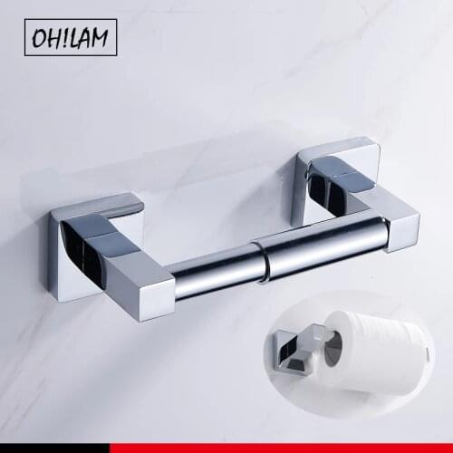 Pivoting Toilet Roll Holder Bathroom Paper Dispenser Tissue Hanger Square Style Wall Mount Spring Toilet Paper Holder Chromed