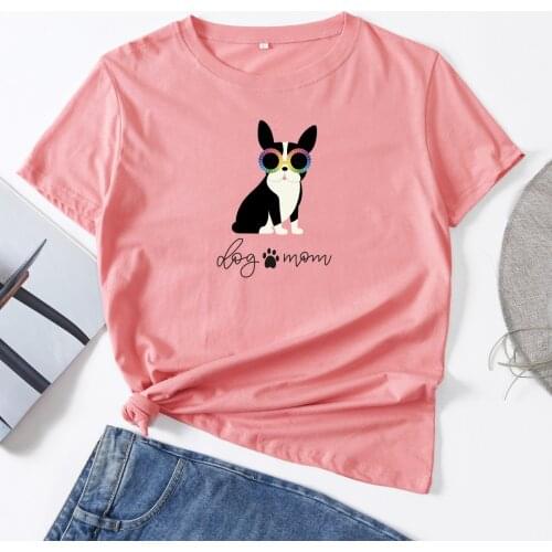 Cute Dog Mom Paw Animal Pet Lover Summer Women Crew Neck Short Sleeve Cotton T-Shirt Top Female Clothes Graphic Tee Shirt Tops