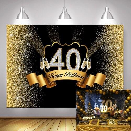 Happy 40th Birthday Photo Background Glitter Golden Points Adult Birthday Party Dessert Table Backdrop Custom Photo Backdrops