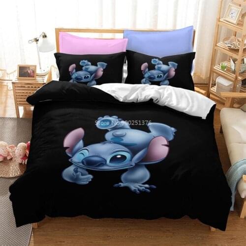 Stitch 3D Printed Queen King Size Bedding Set Soft Comforter Cover with Pillowcase Set Comfortable Duvet Cover Set for Kids Gift