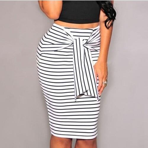 2020 Summer Women New Striped Pencil Skirt Fashion Sexy Slim Bag Hip Skirt With Sashes High Waist Bag Hip Skirt Hot Sale