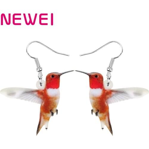 Newei Acrylic Red Hummingbird Earrings Lightweight Bird Animal Dangle Drop Jewelry For Women Girls Kids Novelty Gift Decoration