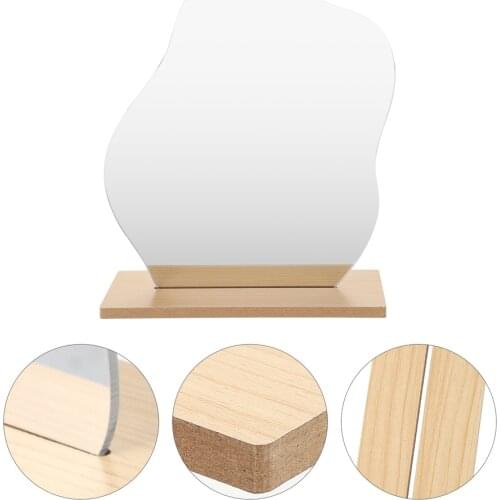 1Pc Irregular Cosmetic Mirror Bedroom Mirror with Wooden Base (Assorted Color)