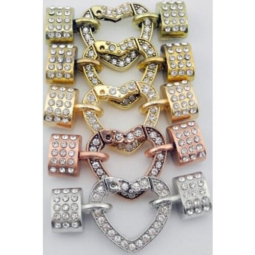 5Sets 9.7mmx5.8mm Heart Toggle Spring Ring Licorice Clasps With Clear Rhinestone Jewelry Findings Free Shipping--CLP1234