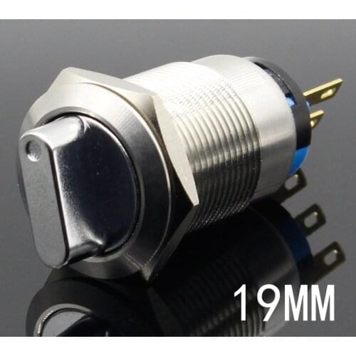 19mm 2 3 Position Switch Push Button Switch DPDT Metal selector Rotary Switch with Waterproof Stainless Steel