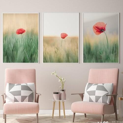 Print Abstract Wild Red Flower Poppies Landscape Oil Painting on Canvas Modern Pastoral Poster Art Wall Picture for Living Room