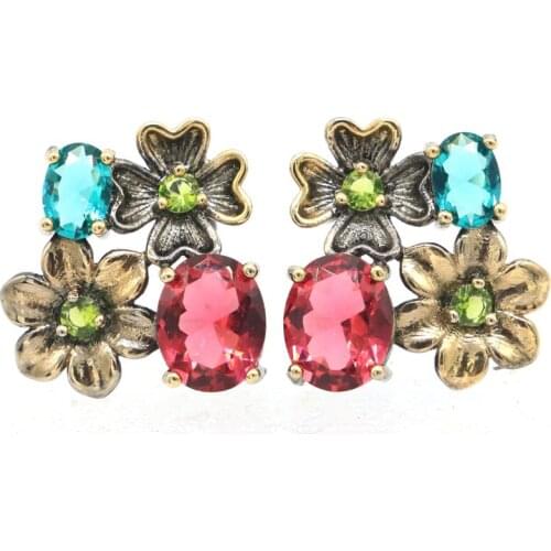 42x17mm Gothic Vintage Earrings Created Kunzite Smokey Topaz White Cubic Zircon For Women Cool Black Gold Earrings Daily Wear