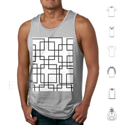 Black And White Geometric Tank Tops Vest Cotton Black White Line Shape Square Simple Pattern Geometric Modern