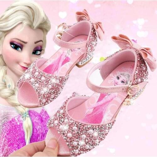 Disney Girls High Heel Sandals New Summer Fashion Leather Princess Shoes Elsa Kids Shoes Frozen Children Sandals