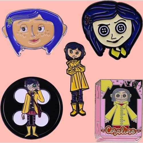 Bring some spooky style to your everyday look with these Funko Coraline Doll Enamel Pins