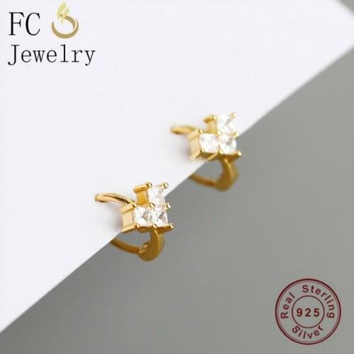 FC Jewelry 925 Silver Gold Color Heart Shape Zircon Stone Bead Pendant Piercing Hoop Earring For Women 2020 Twinkling Fashion