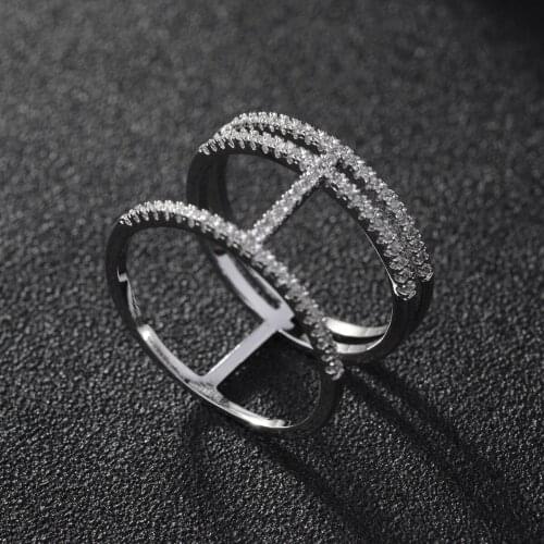 UUNICO European and American-Style Classic Micro Zircon Wang Word Ring Cool Fashion Elegant High-End Ring Womens Jewelry