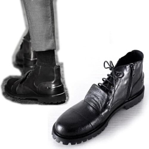 British Style Black Full Grain leather Short Boots Hot Fashion Mens Handmade Zip Boot