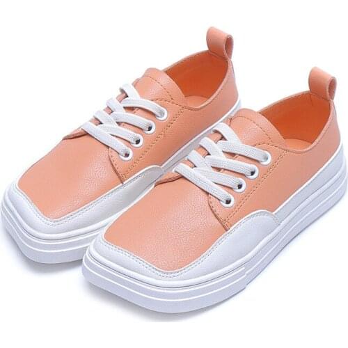 COZULLAA Kids Candy Color Fashion Sneakers Girls PU Leather Casual Shoes Children Lace-Up Sports Shoes Size 26-37