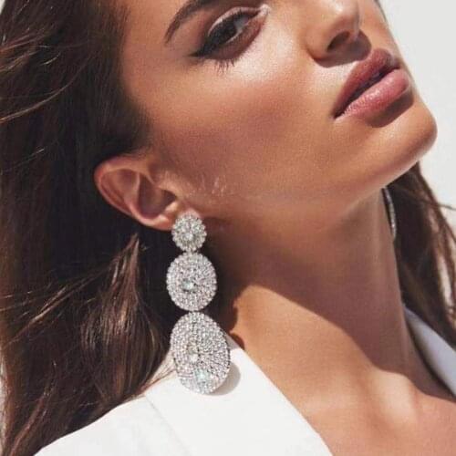 Statement Earrings Round Drop Earrings Women Shiny Rhinestone Geometric European Exaggerated Multi-layer Dangle Earrings Jewelry