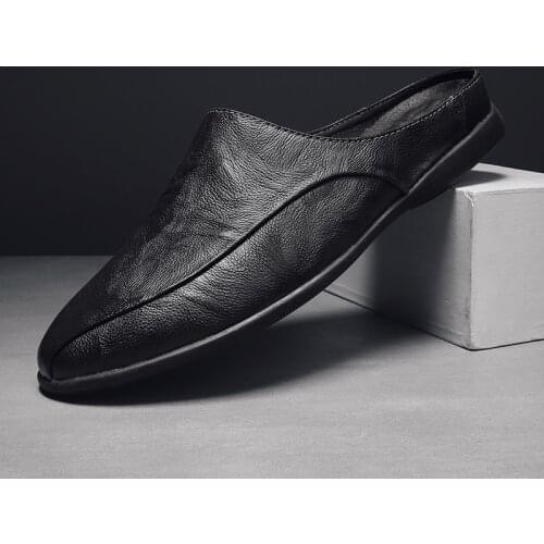 Summer Men Shoes Casual Fashion Mens Loafers Genuine Leather Half Slipper Breathable Slip on Lazy Driving Shoes Men Moccasins