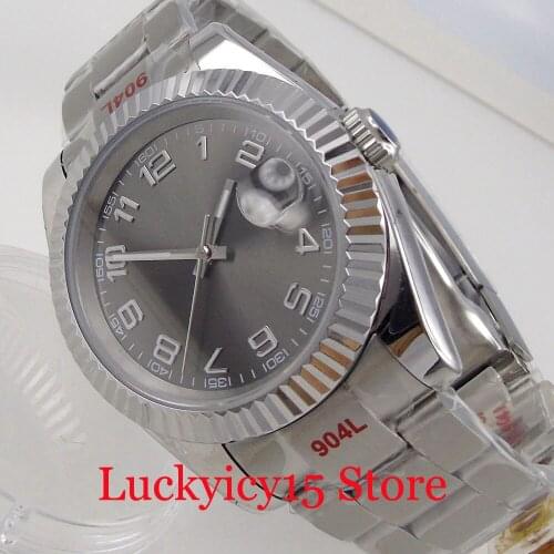 BLIGER Grey Dial Fluted Bezel 36MM/39MM Men Watch 21 Jewels MIYOTA 8215 Automatic Brushed Oyster Band Glide Lock Calendar