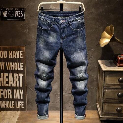 Men Jeans Pants Slim Fit 2021 Fashion Denim Pants Boys Small Feet Ripped Holes Cropped Jeans Thin Mens Social Men Pencil Pants
