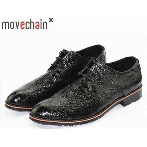 Movechain New Fashion Mens Crocodile Grain Leather Lace-Up Dress Business Shoes Man Office Oxfords Mens Casual Driving Flats